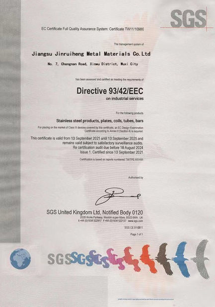 China Jiangsu Jinruiheng Metal Materials Co., Ltd certification